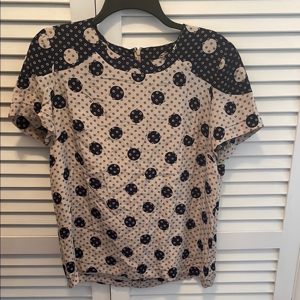 SEA NY Cream and Black Polka Dot Boxy Silk Blouse